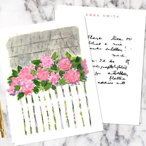 Personalized Stationery: Nantucket Hydrangeas Pink {Stationary Notecards, Personalized, Watercolor, Custom, Fashion Drawing, Girly}
