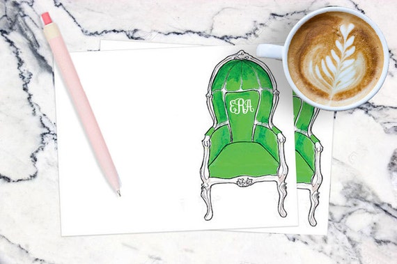 Watercolor Stationery Notecards, Personalized: Birdcage Chair {Stationary Notecards, Personalized, Custom, Girly}