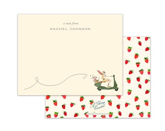 Personalized Stationery: Olive Vespa Girl {Vespa Stationary Notecards, Personalized, Watercolor, Monogram, Custom, Fashion Drawing, Girly}