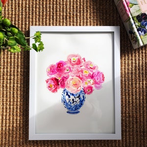 Art Print: Peonies Tightly Bunched Cute Wall Art, Home Decorating, Original Painting, Watercolor, Apartment Decor, Apartment Decor image 2