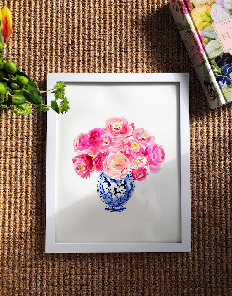 Art Print: Peonies Tightly Bunched Cute Wall Art, Home Decorating, Original Painting, Watercolor, Apartment Decor, Apartment Decor image 2