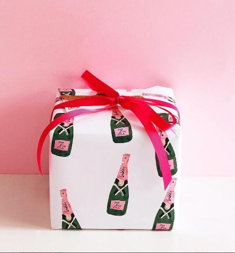 Cute Wrapping Paper: Bubbly Champagne Gift Wrap (pink and green wrapping paper) {Christmas, Holiday, Birthday, Gift Wrap} 