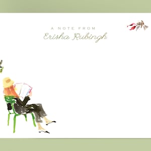 Set de papelería personalizado: Lector de jardines de París {Tarjetas de papelería, personalizadas, acuarela, diseño de moda, para chicas}