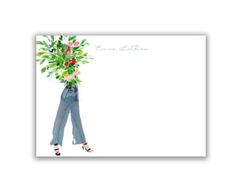Statement Pant Florist Flat 5x7 Personalized Stationery {Gift for Mom, Mother's Day, Stationary Notecards, Personalized, Custom, Girly}