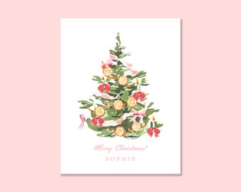 FLAT Stationery: Little Women Red Tree {Stationary Notecards, Personalized, Watercolor, Monogram, Custom, Fashion Drawing, Girly}