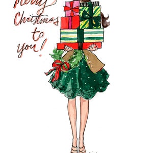 Set of Illustrated Christmas Cards: Bearing Gifts Fashion Christmas Card image 3