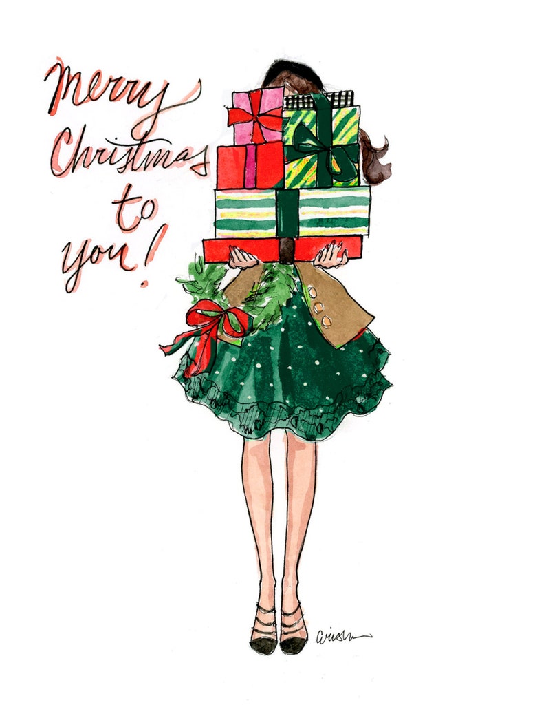 Set of Illustrated Christmas Cards: Bearing Gifts Fashion Christmas Card image 3