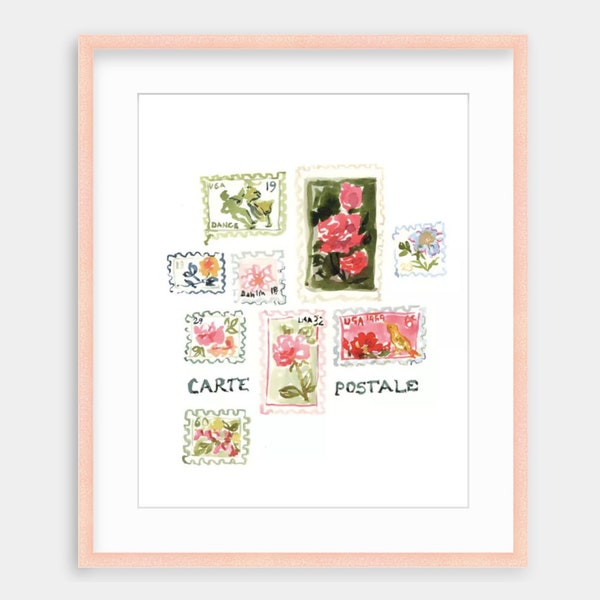 Art Print: Vintage Postage Stamps {Cute Wall Art, Home Decorating, Painting, Watercolor, Apartment Decor, Interior Design, Decorating Ideas}