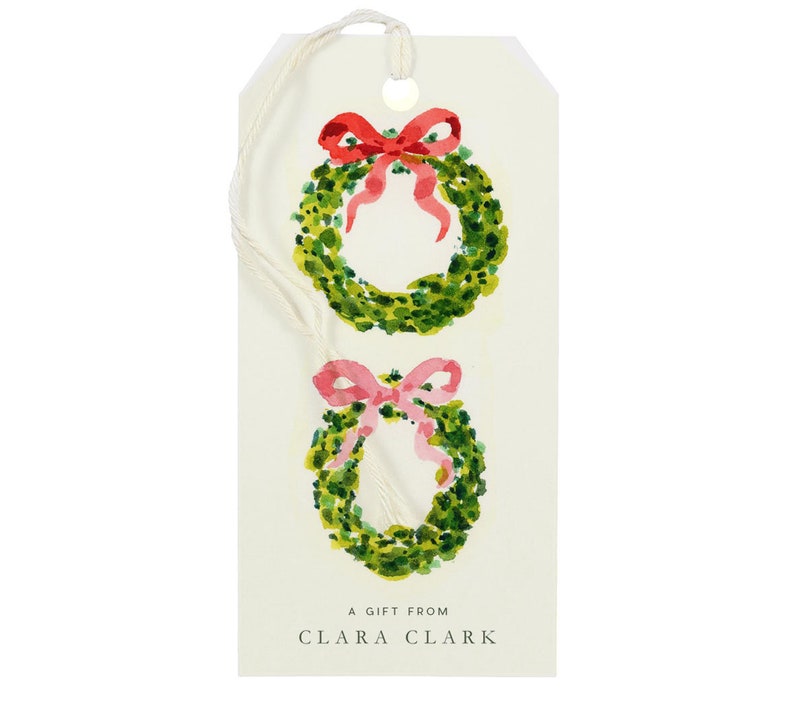 Personalized Christmas Gift Tags: Boxwood Wreath Gift Tag Holiday Gift Tags afbeelding 1