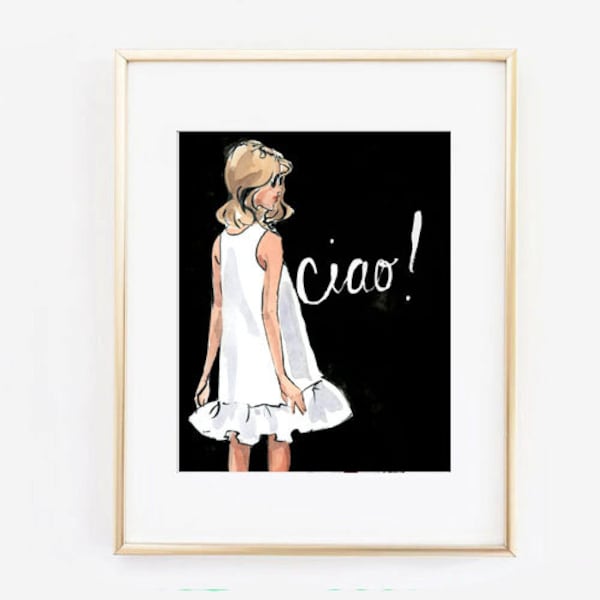 Travel Art Print: Ciao Girl {Cute Wall Art, Home Decorating, Original Painting, Watercolor, Wall Decor, Interior Design, Girly}