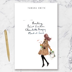 Leopard Coat Girl Personalized Notepad {Paper Notepad, To Do List, Fashion Illustration, Office Organization, Office Supplies, Grocery List}