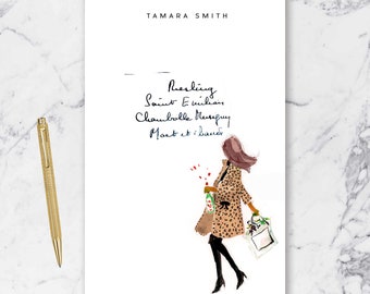 Leopard Coat Girl Personalized Notepad {Paper Notepad, To Do List, Fashion Illustration, Office Organization, Office Supplies, Grocery List}