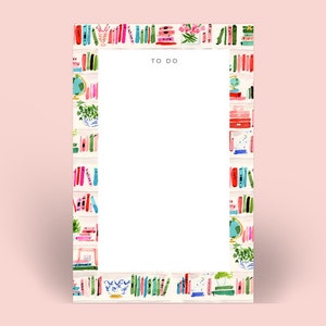 Personalized Notepad: Bright Bookshelf {Paper Notepad, To Do List, Fashion Illustration, Office Organization, Office Supplies, Grocery List}