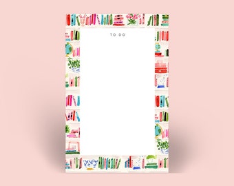 Personalized Bookshelf Notepad – Custom To‑Do List Pad Bright Bookshelf