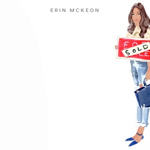 Custom Stationery Girl: Cable Sweater Sold Sign for Realtors {Stationary Notecards, Personalized, Monogram, Custom, Fashion Drawing, Girly}