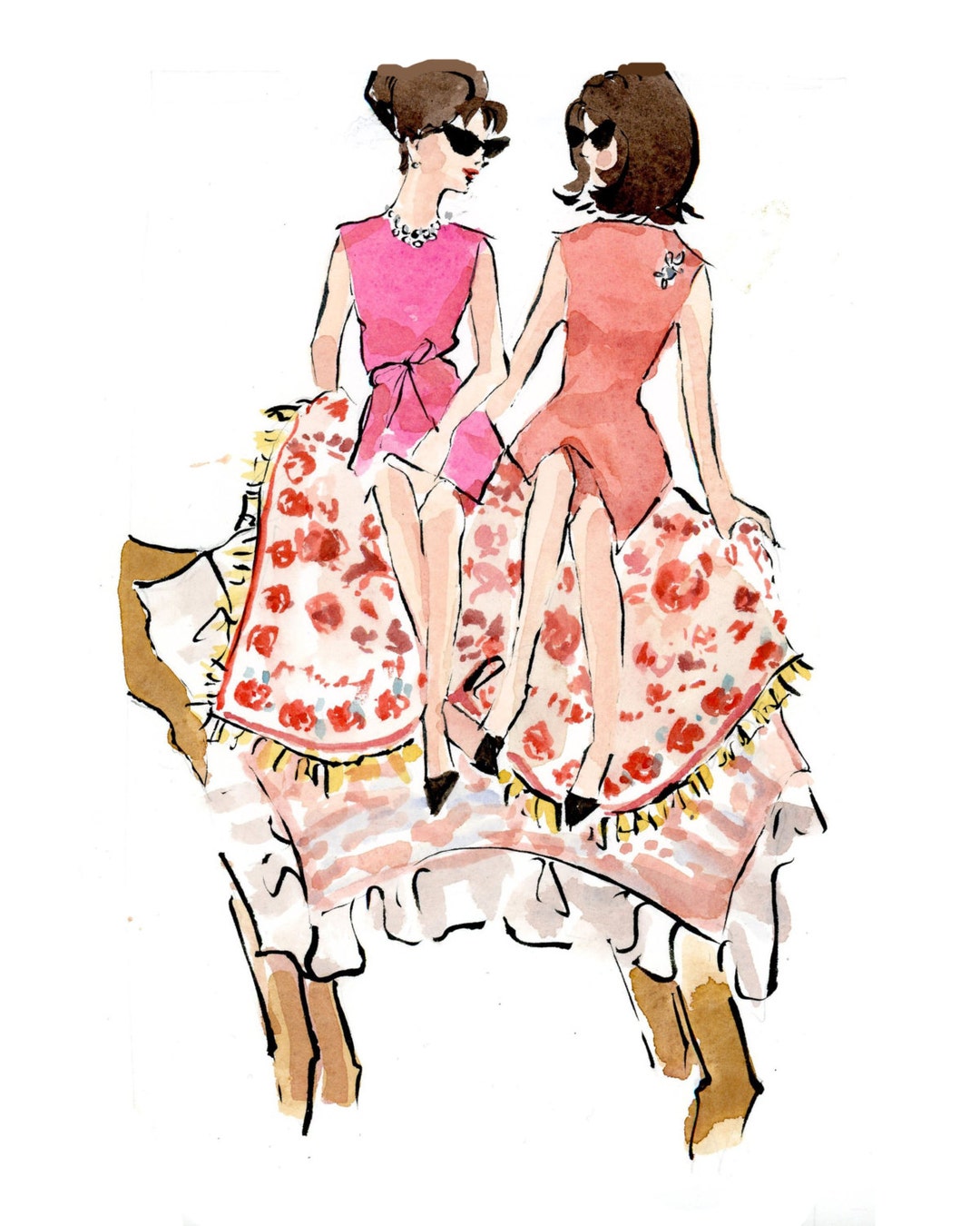 Fashion Illustration Art Print: Jackie O and Lee Radziwill on