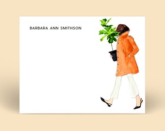 Personalized Stationery Girl: Fiddle Leaf Fall {Stationary Notecards, Personalized, Watercolor, Monogram, Custom, Fashion Drawing, Girly}