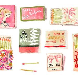 Art Print: She&#39;s Everything Vintage Matchbooks {Cute Wall Art, Home Decorating, Painting, Watercolor, Apartment Decor, Design, Decorating}