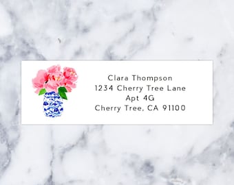 Address Label: Peonies in a Ginger Jar Address Label