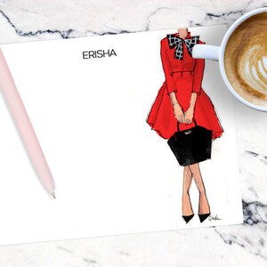 Cute Personalized Stationary: Bow Blouse {Stationary Notecards, Personalized, Watercolor, Monogram, Custom, Fashion Drawing, Girly, Girl}