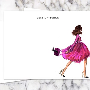 Personalized Stationery Girl: Modern Mary Tyler Moore {Stationary Notecards, Personalized, Watercolor, Custom, Fashion Drawing, Girly}