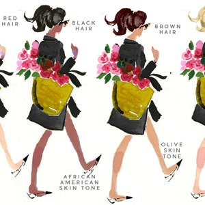 Custom Stationery Girl: Black Coat Florals {Stationary Notecards, Personalized, Watercolor, Custom, Fashion Drawing, Girly}