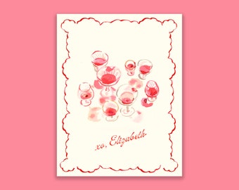 Personalized Pink Glassware Note Cards - Custom Cocktail Stationery Set