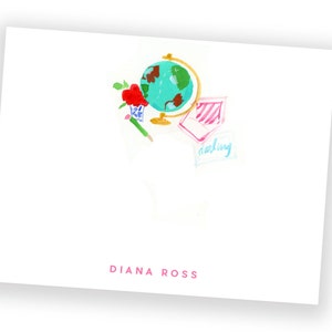Custom Stationery: Globe Vignette {Stationary Notecards, Personalized, Watercolor, Custom, Fashion Drawing, Girly}