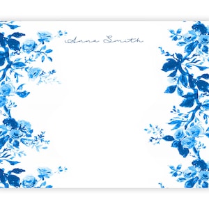 Personalized Stationery: Blue Floral Vine {Stationary Notecards, Personalized, Watercolor, Custom, Fashion Drawing, Girly}