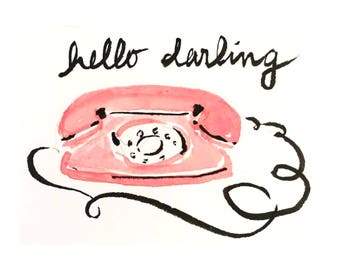 Hello Darling Fashion Illustration Art Print {Cute Wall Art, Home Decorating, Original Painting, Watercolor, Interior Design, Girly}