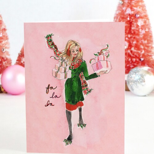 Set of Illustrated Christmas Cards: Weighing Her Options { Fashion Christmas Card }