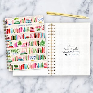 Personalized Gold Spiral Notebook: Bright Bookshelf