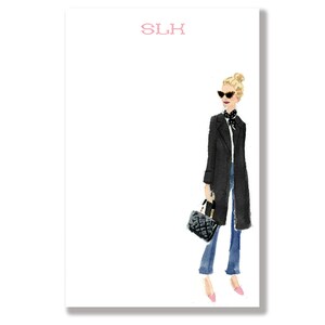 Personalized Notepad: Black Coat Girl {Paper Notepad, To Do List, Fashion Illustration, Office Organization, Office Supplies, Grocery List}
