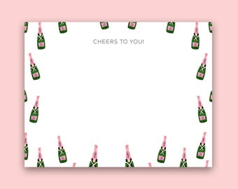 Personalized Stationery: Pink Champagne {Stationary Notecards, Personalized, Watercolor, Custom, Fashion Drawing, Girly}