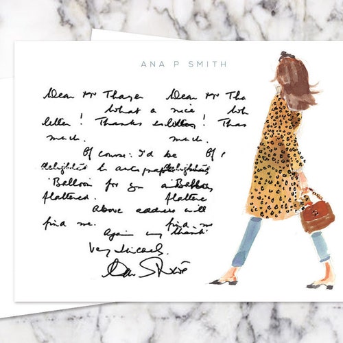 Personalized Stationery Set: Leopard Coat Headband Girl {Stationary Notecards, Personalized, Watercolor, Custom, Fashion Drawing, Girly}
