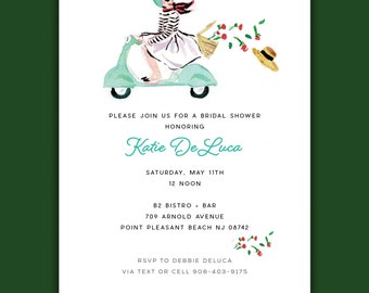 For Debbie: Vespa Girl Bridal Shower Invitation {Cute Party Invitation, Personalized Party Invitation, Custom Party Invitation, Birthday}