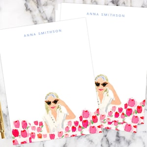 Personalized Stationery Girl: Tulip Girl {Stationary Notecards, Personalized, Watercolor, Custom, Fashion Drawing, Girly}