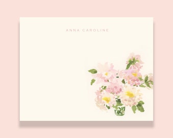 Personalized Stationery: Vintage Pink Dahlia Bouquet {Stationary Notecards, Personalized, Watercolor, Monogram, Custom}