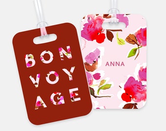 Etiqueta de equipaje (personalizado) de doble cara - Bon Voyage Dizzy Pink Floral