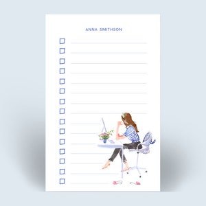 Personalized Checklist Notepad – Desk Girl To‑Do Pad Sitting in Stripes Checklist