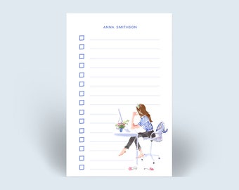 Personalized Checklist Notepad – Desk Girl To‑Do Pad Sitting in Stripes Checklist