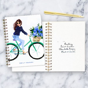 Personalized Gold Spiral Notebook: Nantucket Bike Girl