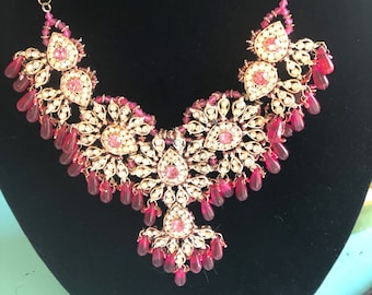 Pink Rhinestone Wedding Necklace (India)