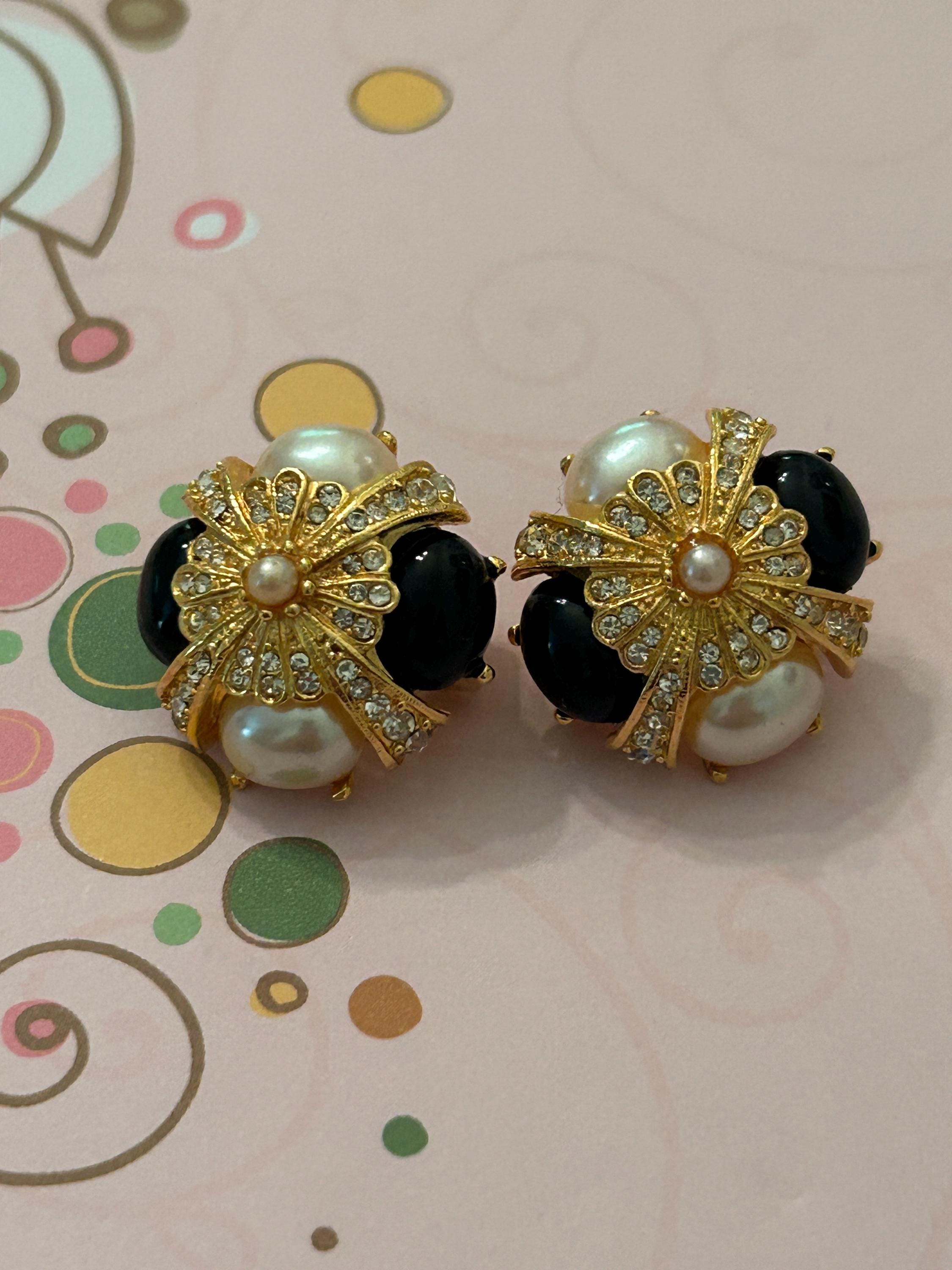 Vintage Joan Rivers Pearl and Rhinestone Earrings