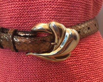 Gold Genuine Snakeskin Belt VINTAGE Apple Acc of NY - Etsy display picture 2