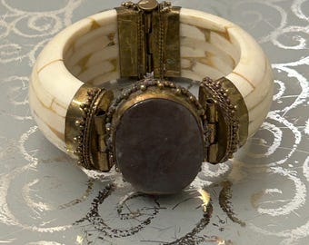 Vintage Cream Colored Stone and Ibis Jasper Cuff