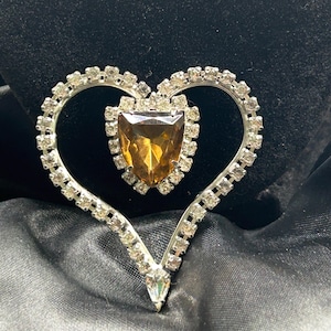 Vintage Rhinestone Heart Brooch