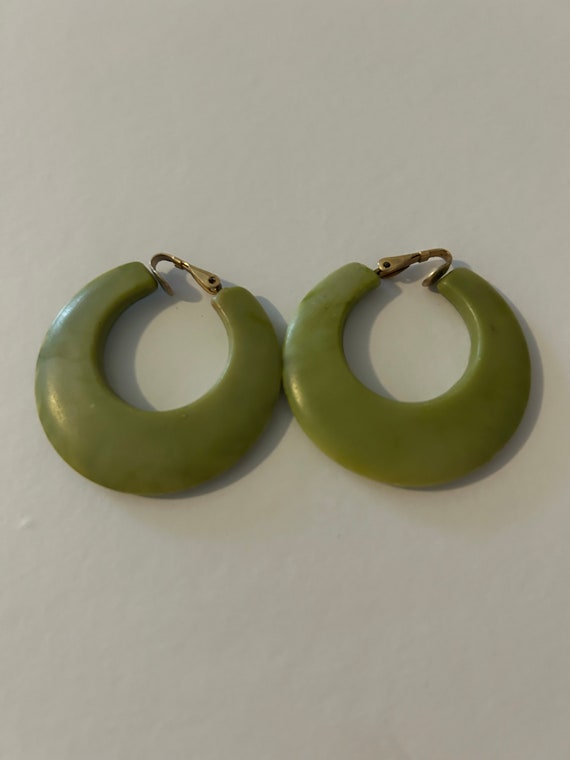 Green Bakelite Hoop Earrings