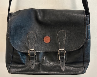 W.A. Goold Vintage Black Leather Messenger Bag