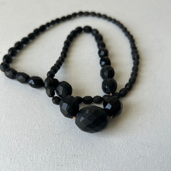 Antique Black Jet Beaded Necklace